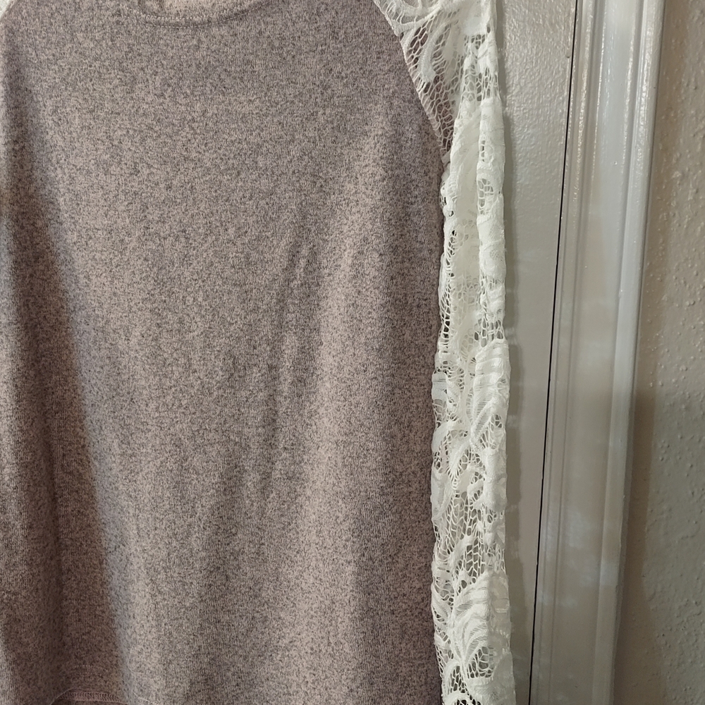 SHEIN Women's Sweatshirt - Heathered Purple with White Lace Sleeves - Picture 5 of 5